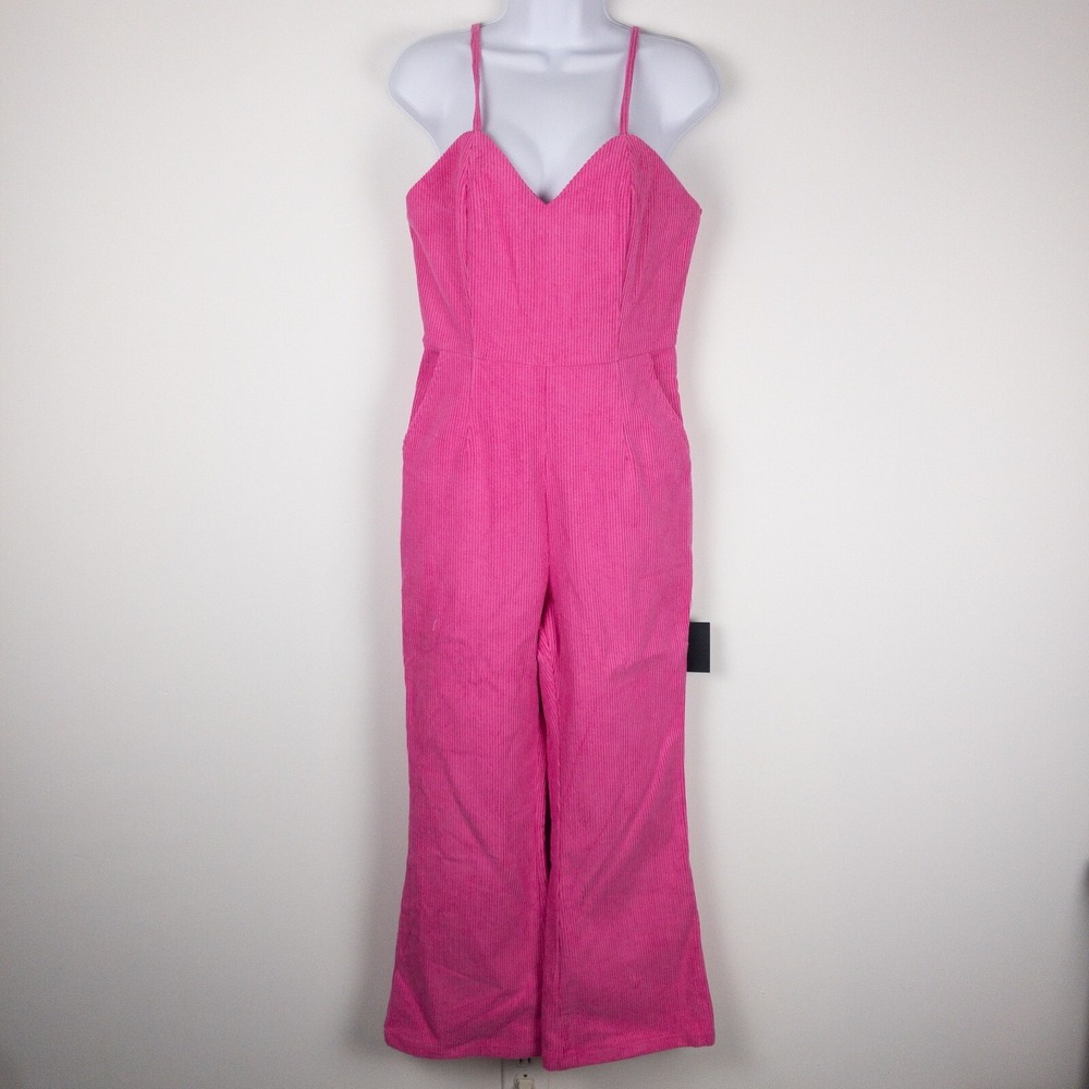 Lulus Jumpsuit Womens Size M Pink Cropped Flare Corduroy Flair for Fashion New